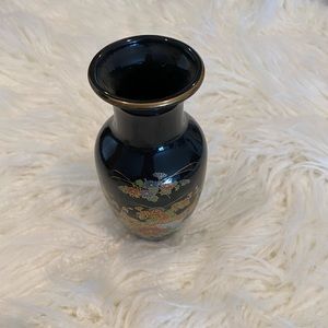 Vintage Japanese Black Porcelain Vase
